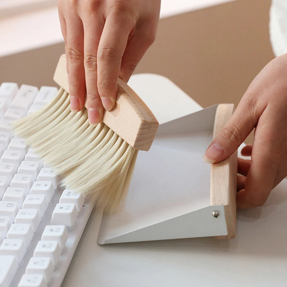 Set of 2 Mini Broom Dustpan Cleaning Desktop Small Computer Brush