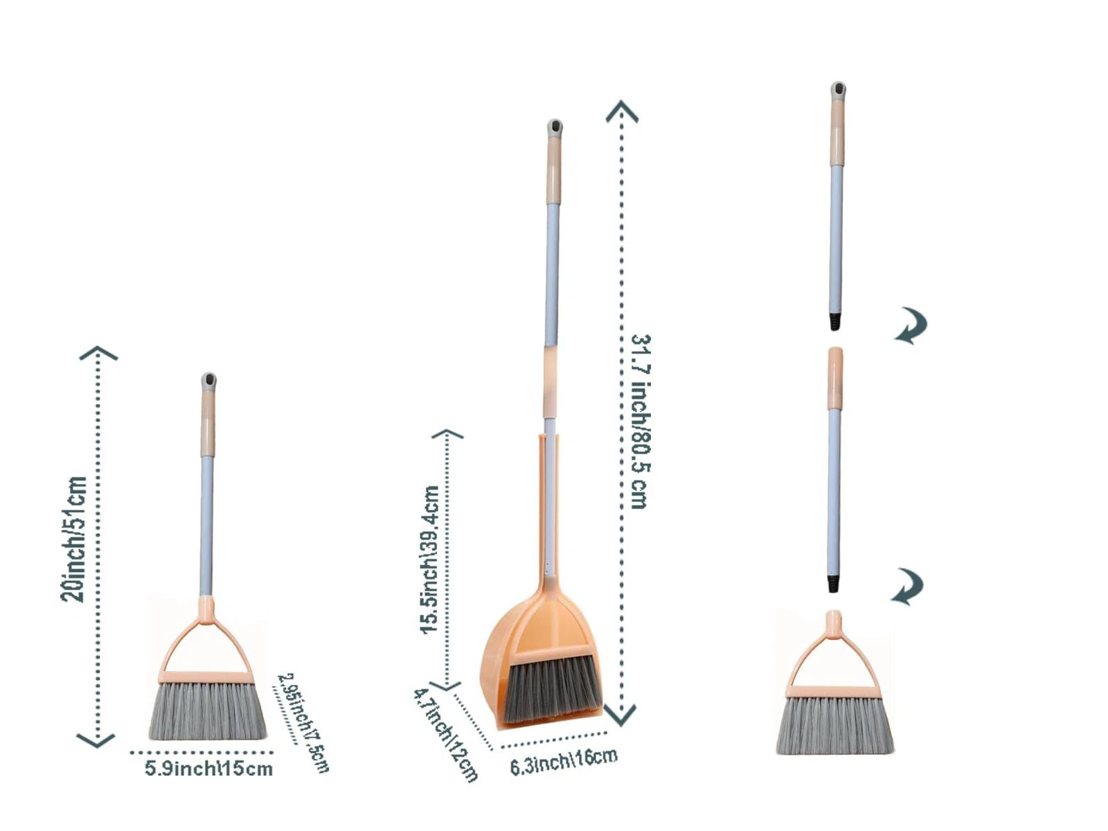 Mini Broom with Dustpan for KidsLittle Housekeeping Helper Set Light Orange