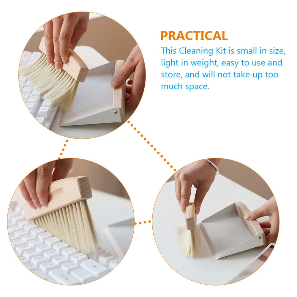 Set of 2 Mini Broom Dustpan Cleaning Desktop Small Computer Brush
