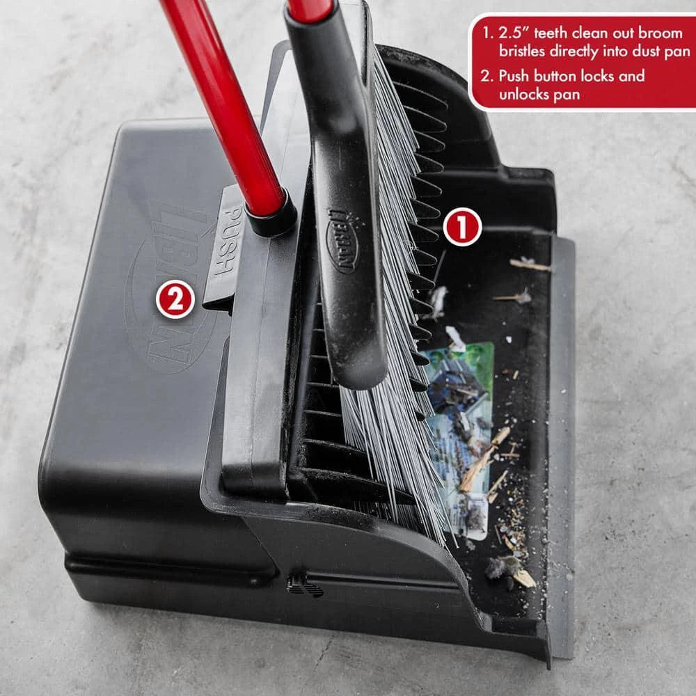 Libman Upright Dustpan 16" Heavy-Duty in Red/Black w/ Long Steel Handle 4-Pack
