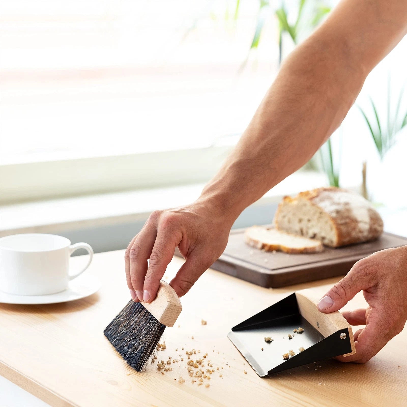 Small Dustpan and Brush Set - Wooden Mini Dust Pan Brush for Sweeping Table T...