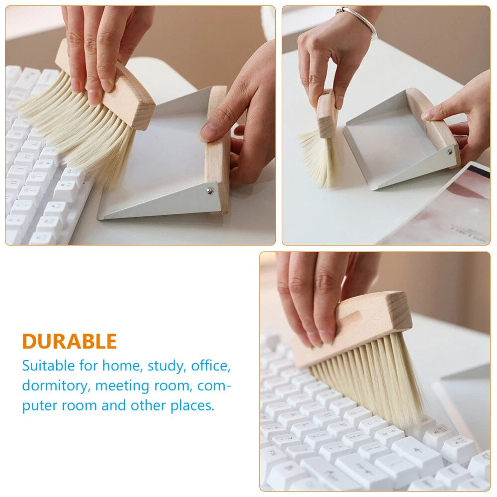 Set of 2 Mini Broom Dustpan Cleaning Desktop Small Computer Brush
