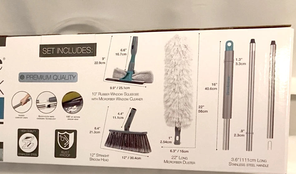 BROOKSTONE Quick-Click 4-in-1 Broom Set Premium Quality NIB!