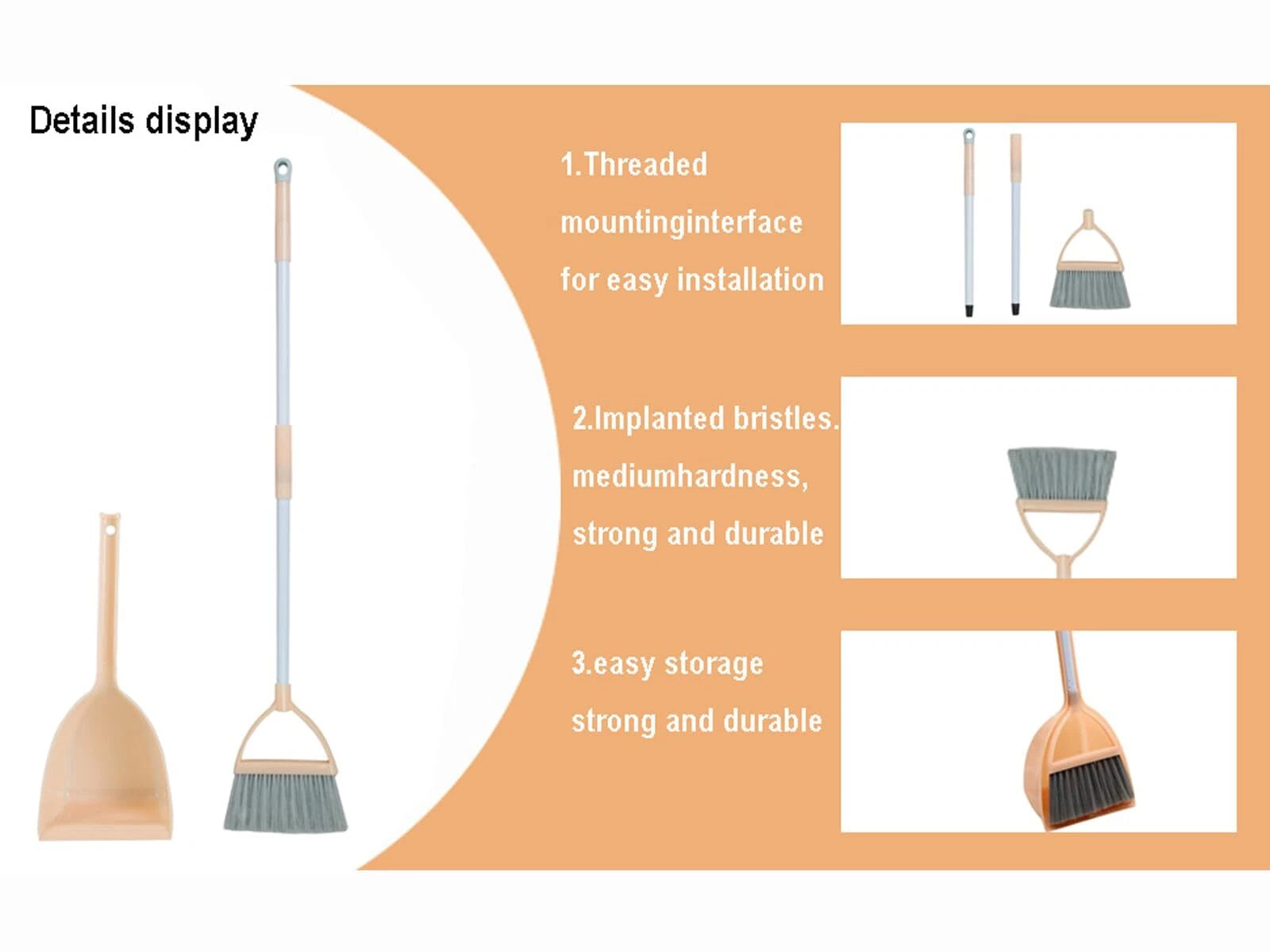 Mini Broom with Dustpan for KidsLittle Housekeeping Helper Set Light Orange