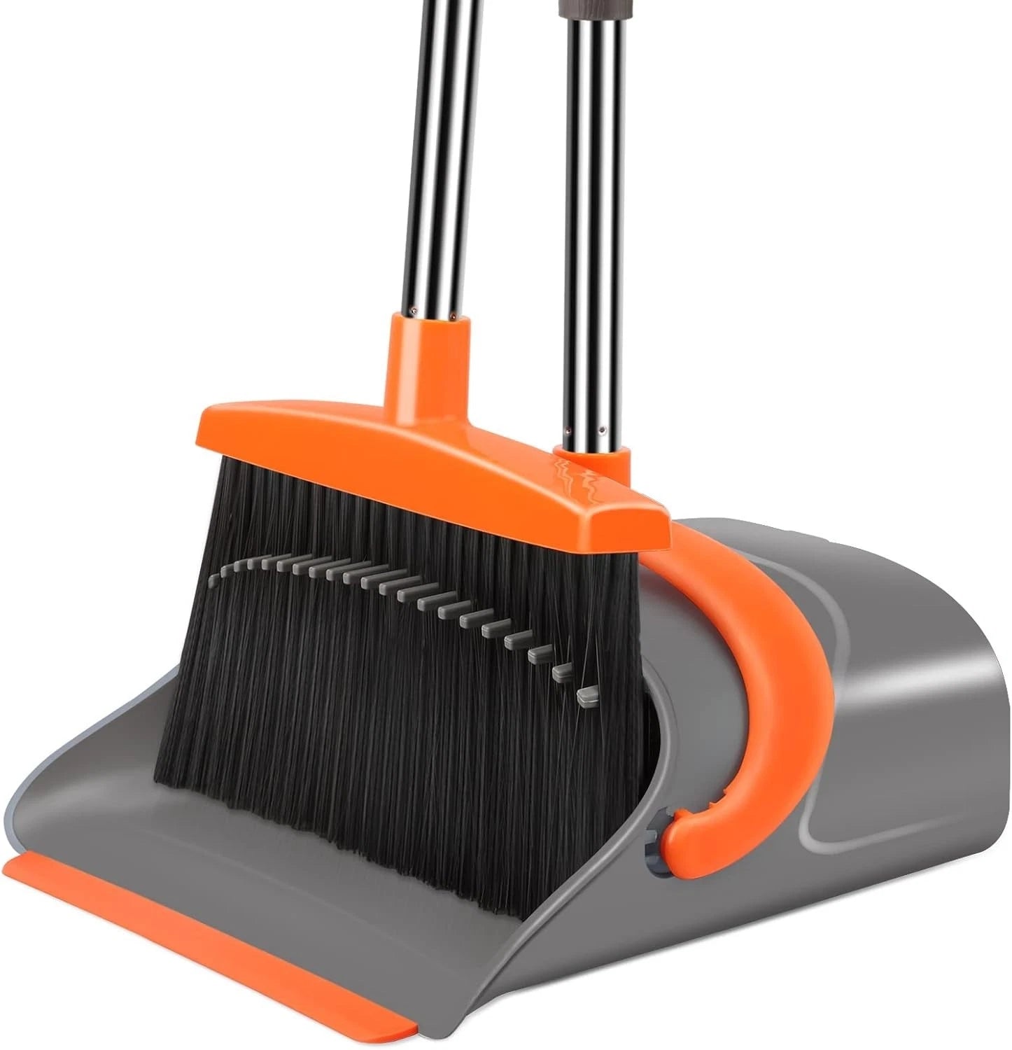 Elegant Gray & Orange Dustpan Set with Long Handle - Effortless Cleaning Tool