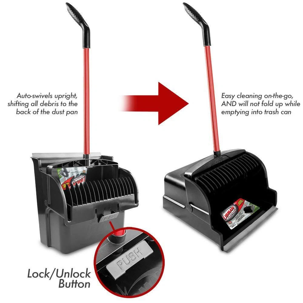 Libman Dustpan 16" Large Scoop Upright Red+Black w/Steel Angled Handle (4-Pack)