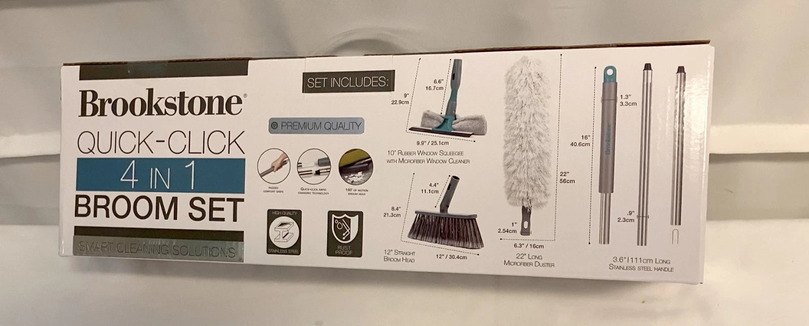 BROOKSTONE Quick-Click 4-in-1 Broom Set Premium Quality NIB!