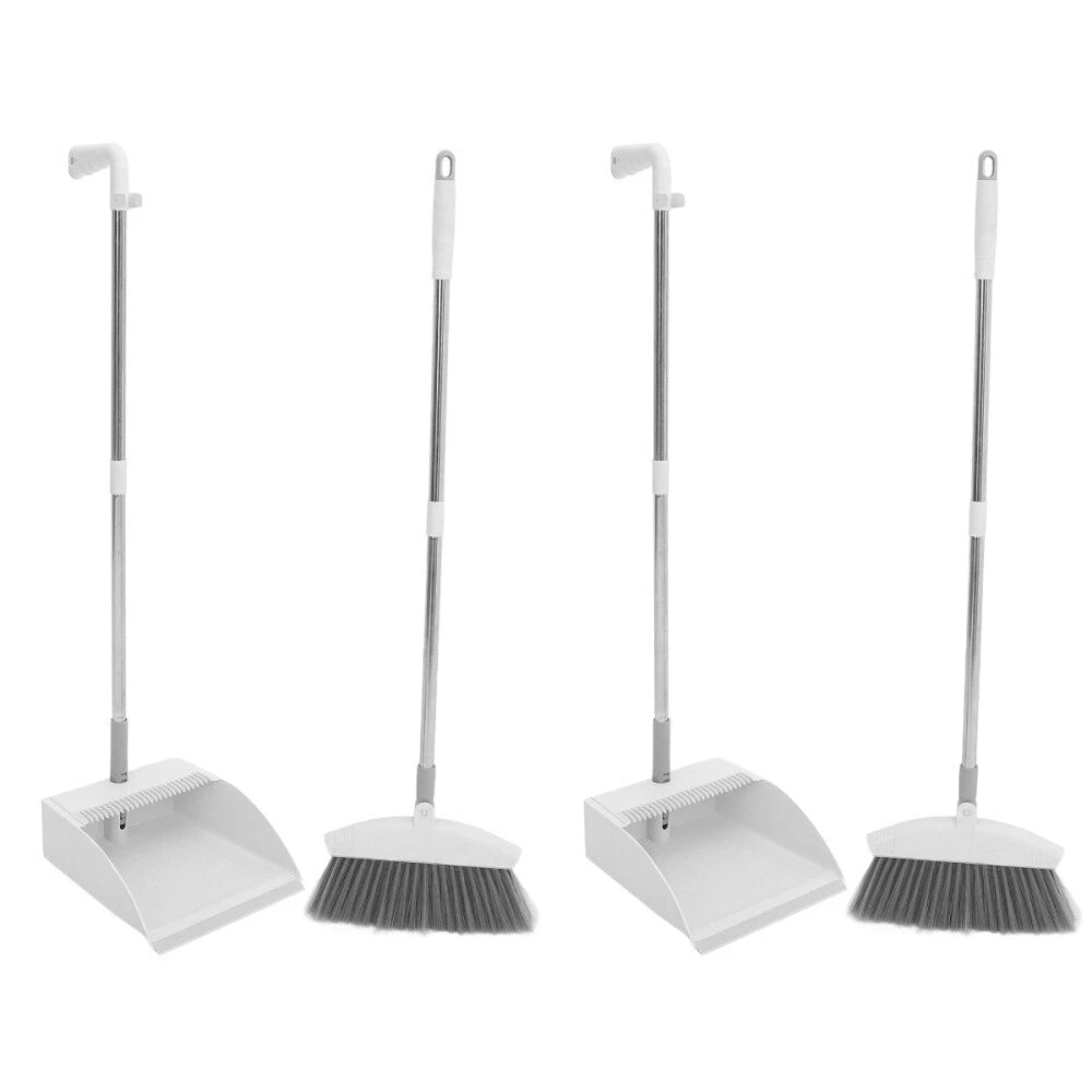 2 Sets Broom and Dustpan Set, Heavy Duty Dustpan Broom Set,-