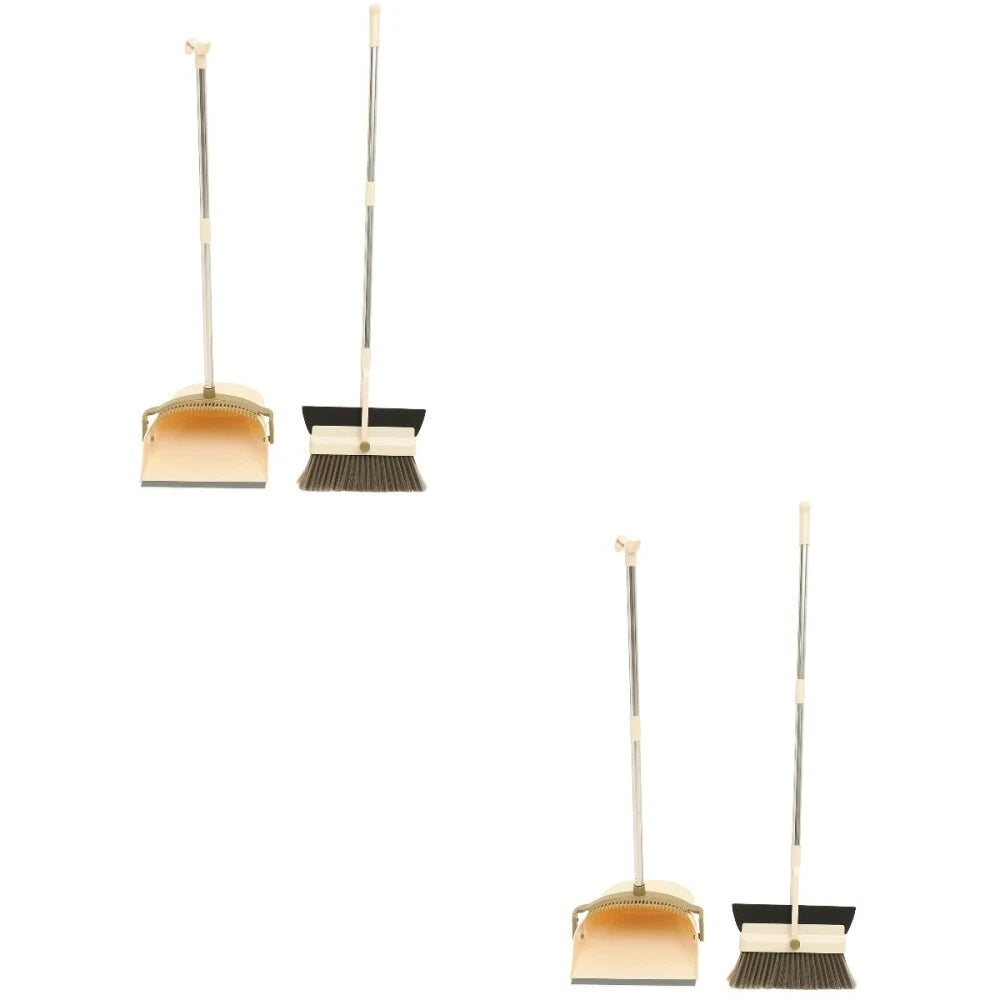 2 Sets Dustpan and Broom Set, Long Handle Broom, Dustpan, Broom,-