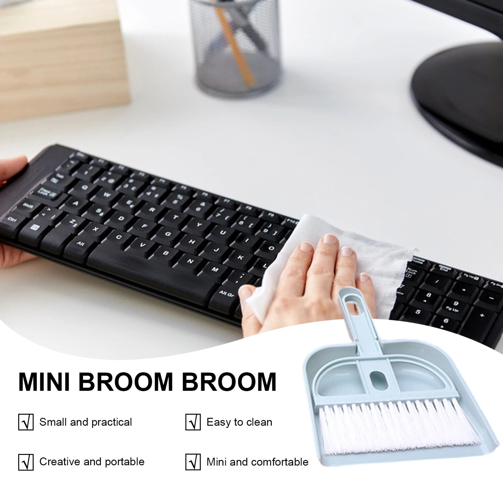 Small Mini Whisk Broom And Dust Pan Set Ergonomic Handle Kids Heavy Duty Durable