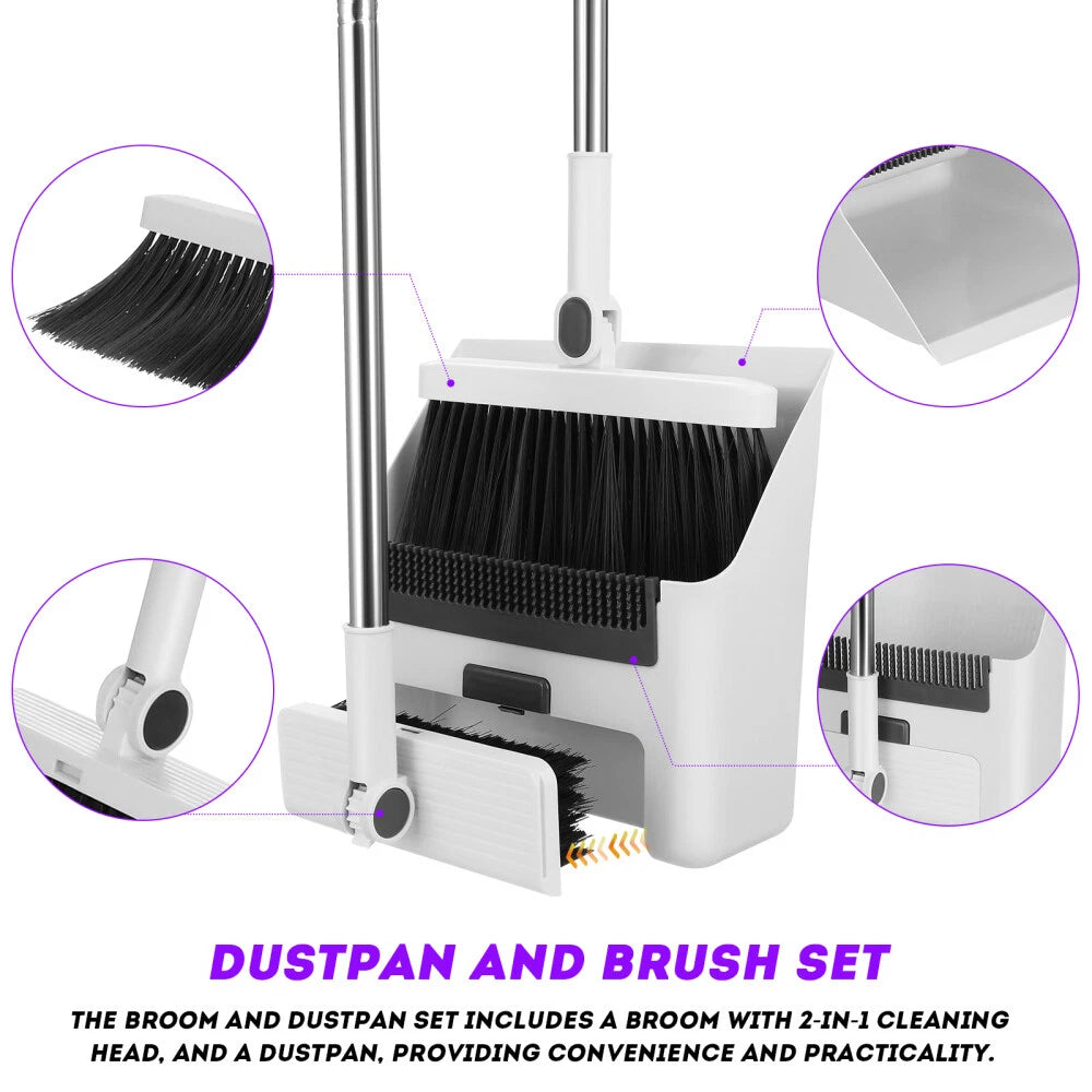 2 Sets Broom and Dustpan, Broom with Dustpan Set, 3-in-1 Folding-