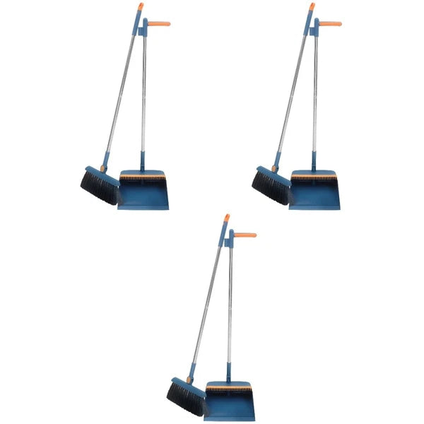 3 Sets Dustpan and Broom Set, Long Handle Broom,-