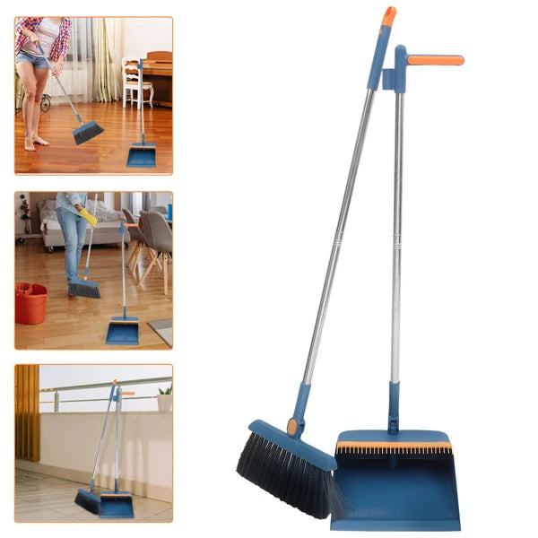 3 Sets Dustpan and Broom Set, Long Handle Broom,-
