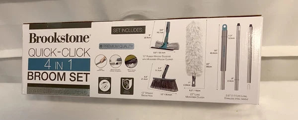 BROOKSTONE Quick-Click 4-in-1 Broom Set Premium Quality NIB!