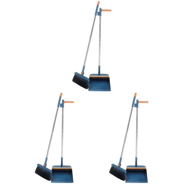 3 Sets Dustpan and Broom Set, Long Handle Broom,-