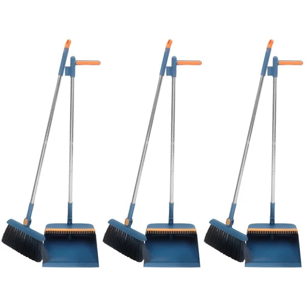 3 Sets Dustpan and Broom Set, Long Handle Broom,-