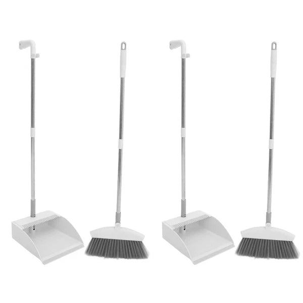 2 Sets Broom and Dustpan Set, Heavy Duty Dustpan Broom Set,-