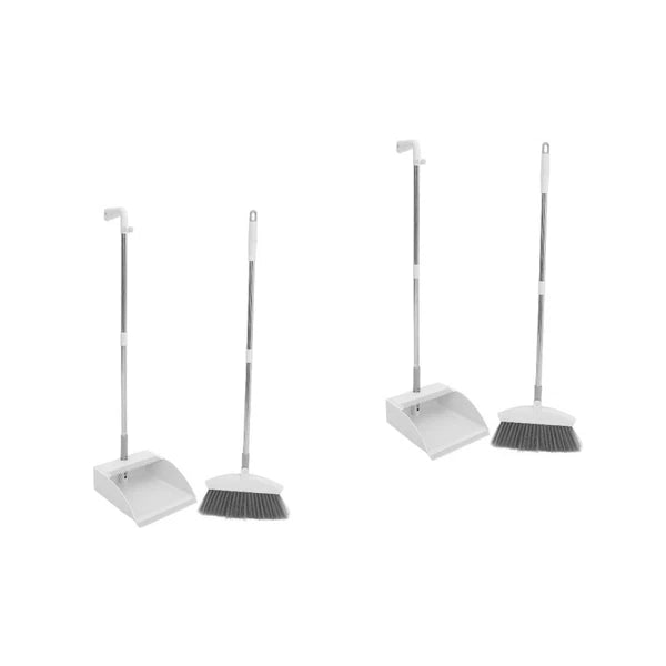 2 Sets Broom and Dustpan Set, Heavy Duty Dustpan Broom Set,-