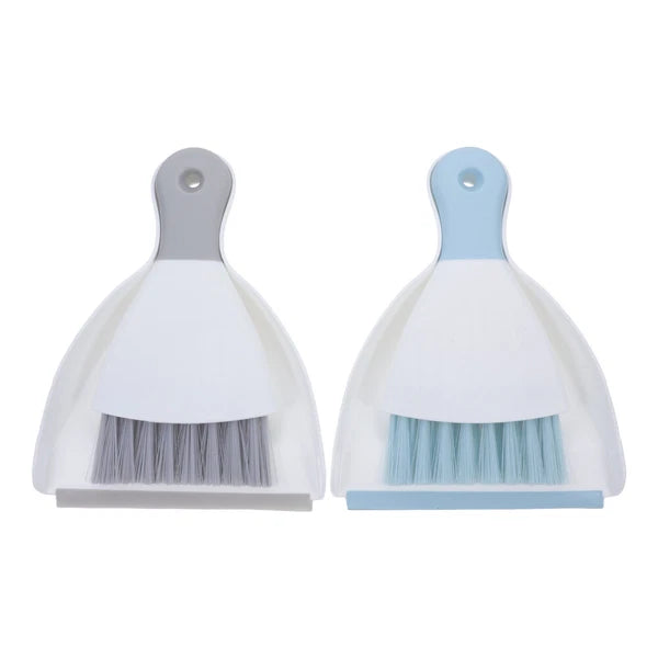 3-Piece Small Broom and Dustpan Set, 4-Piece Mini Trash Can with-