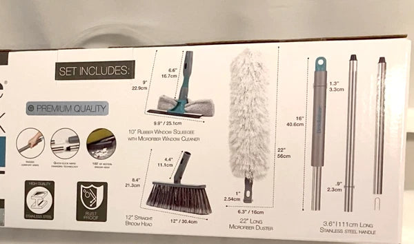 BROOKSTONE Quick-Click 4-in-1 Broom Set Premium Quality NIB!